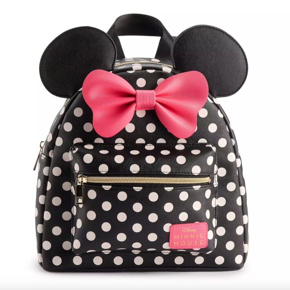 Disney Minnie Mouse Polka Dot Print Mini Backpack with Pink Bow